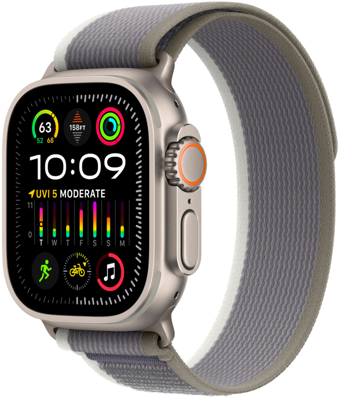 Apple Watch Ultra 2 GPS + Cellular, 49 мм, корпус из титана, ремешок Trail зеленого/серого цвета - S/M-M/L